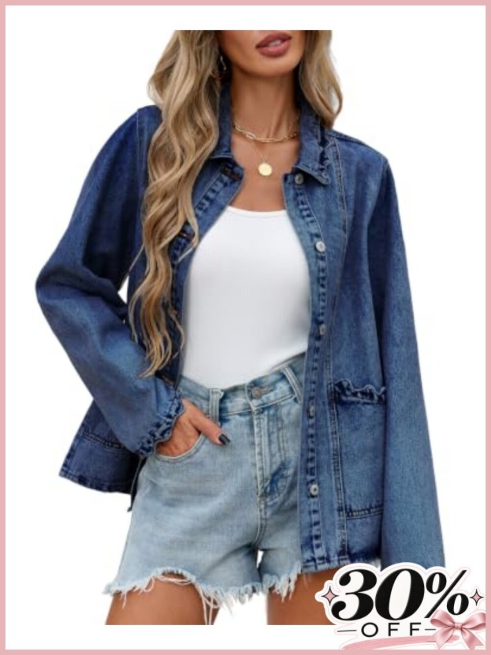 Women's Oversized Denim Jacket Mid Long Button Jean Shacket